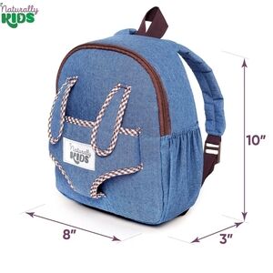 Blue Denim Toddler Backpack with Brown Trim